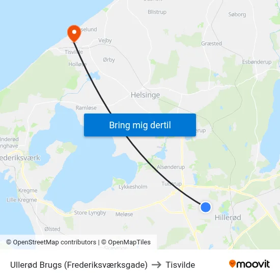 Ullerød Brugs (Frederiksværksgade) to Tisvilde map