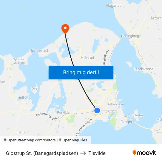 Glostrup St. (Banegårdspladsen) to Tisvilde map