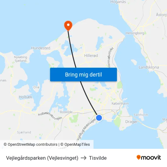 Vejlegårdsparken (Vejlesvinget) to Tisvilde map