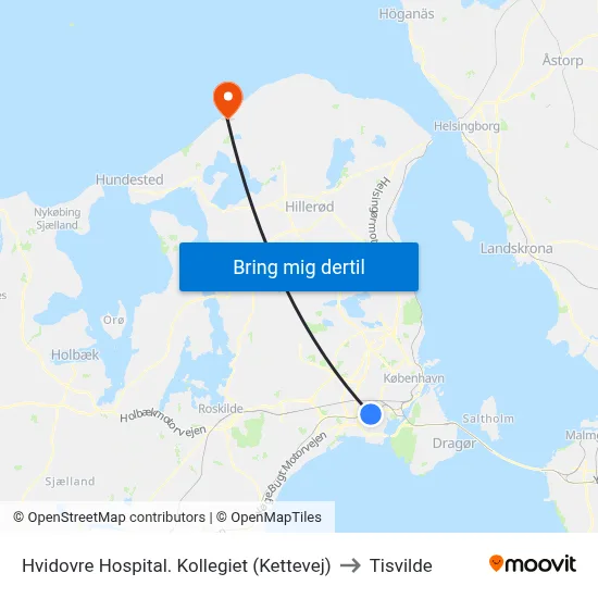 Hvidovre Hospital. Kollegiet (Kettevej) to Tisvilde map