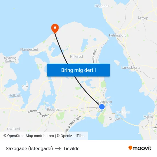 Saxogade (Istedgade) to Tisvilde map