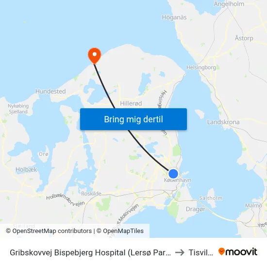 Gribskovvej Bispebjerg Hospital (Lersø Parkallé) to Tisvilde map