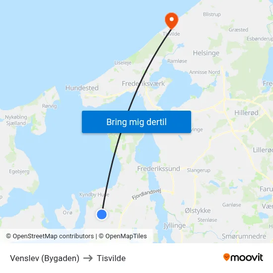 Venslev (Bygaden) to Tisvilde map