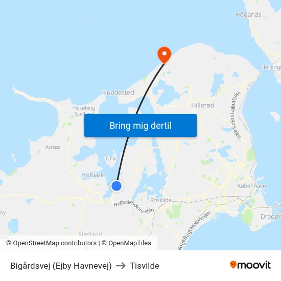 Bigårdsvej (Ejby Havnevej) to Tisvilde map