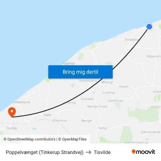 Poppelvænget (Tinkerup Strandvej) to Tisvilde map