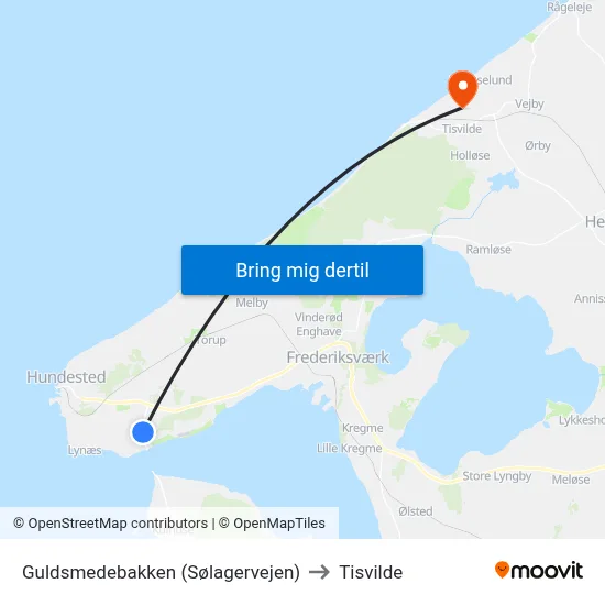 Guldsmedebakken (Sølagervejen) to Tisvilde map