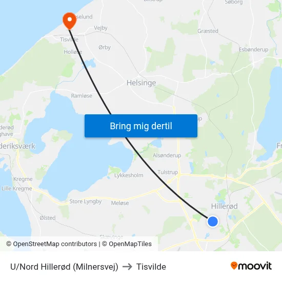 U/Nord Hillerød (Milnersvej) to Tisvilde map