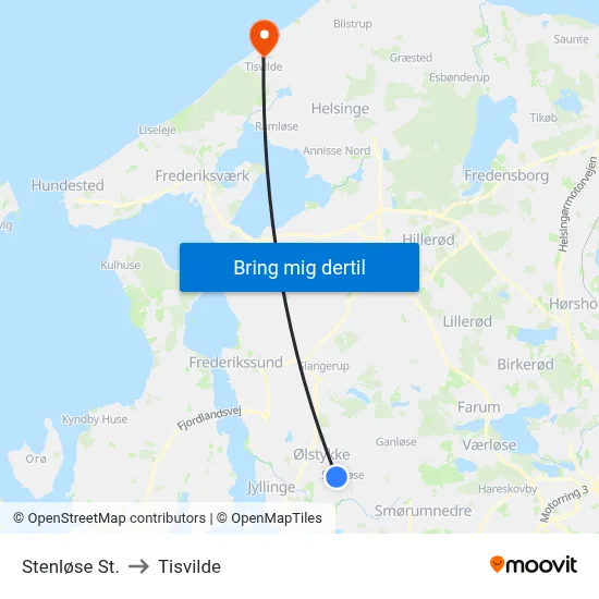 Stenløse St. to Tisvilde map