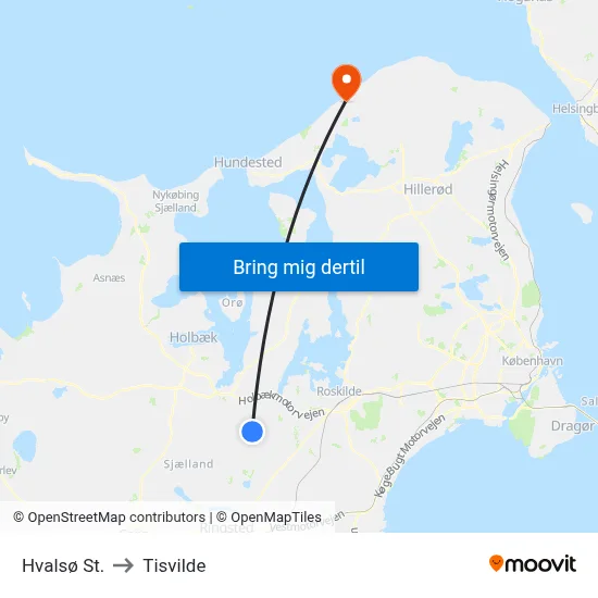 Hvalsø St. to Tisvilde map