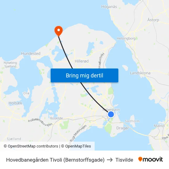 Hovedbanegården Tivoli (Bernstorffsgade) to Tisvilde map