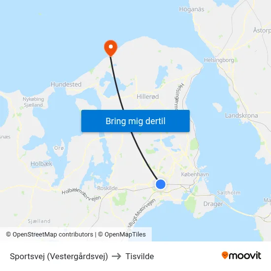 Sportsvej (Vestergårdsvej) to Tisvilde map