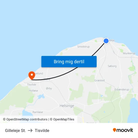 Gilleleje St. to Tisvilde map