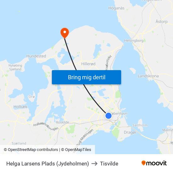 Helga Larsens Plads (Jydeholmen) to Tisvilde map