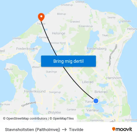 Stavnsholtstien (Paltholmvej) to Tisvilde map
