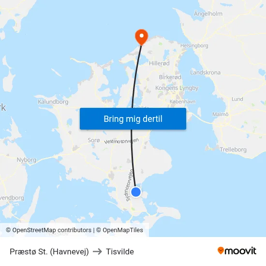 Præstø St. (Havnevej) to Tisvilde map