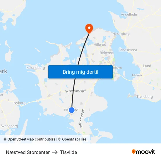 Næstved Storcenter to Tisvilde map