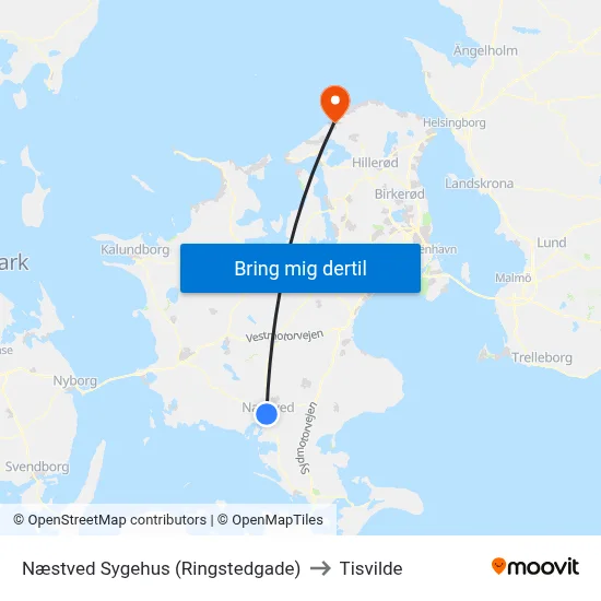 Næstved Sygehus (Ringstedgade) to Tisvilde map