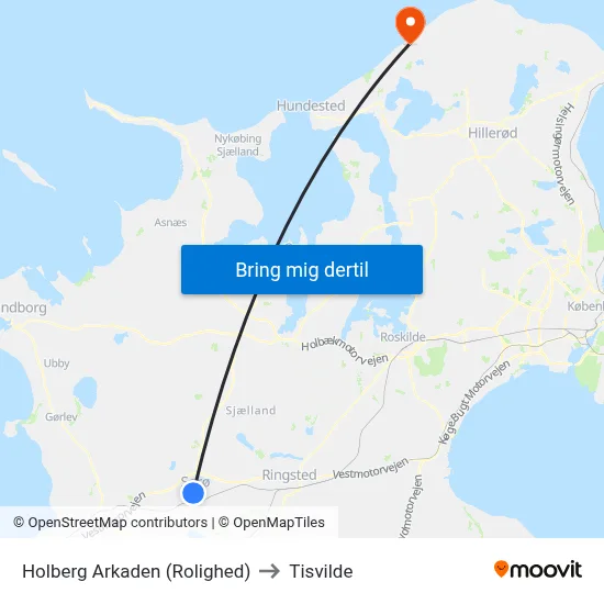 Holberg Arkaden (Rolighed) to Tisvilde map