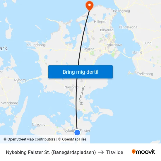 Nykøbing Falster St. (Banegårdspladsen) to Tisvilde map