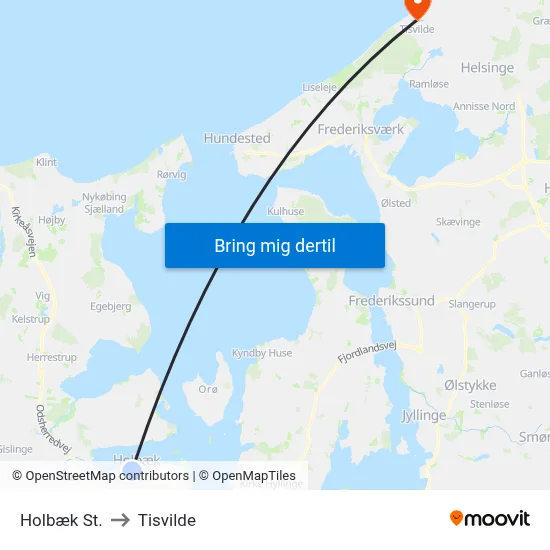 Holbæk St. to Tisvilde map