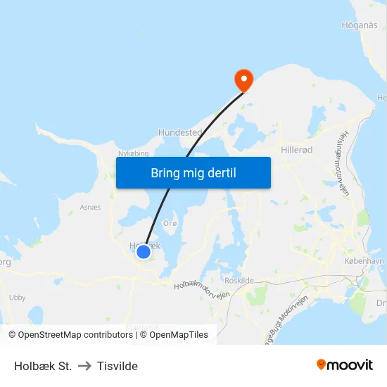 Holbæk St. to Tisvilde map