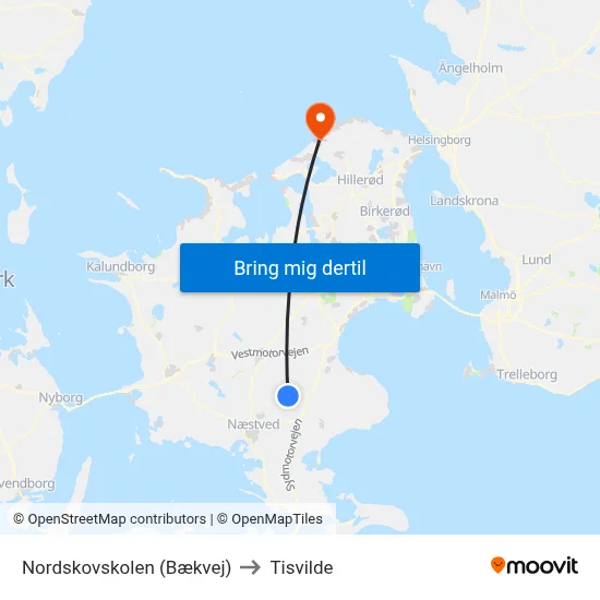 Nordskovskolen (Bækvej) to Tisvilde map