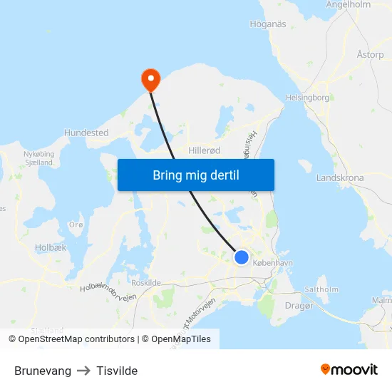 Brunevang to Tisvilde map