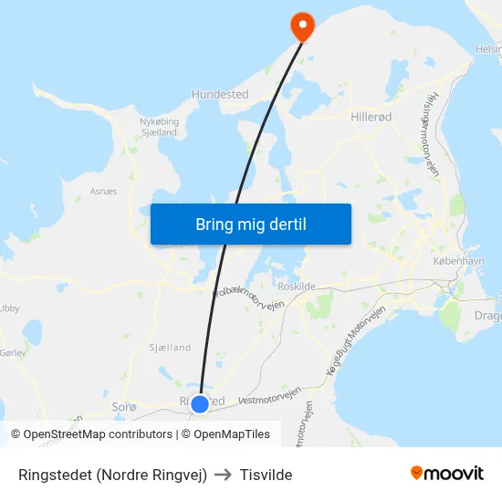 Ringstedet (Nordre Ringvej) to Tisvilde map