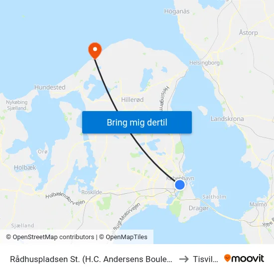 Rådhuspladsen St. (H.C. Andersens Boulevard) to Tisvilde map