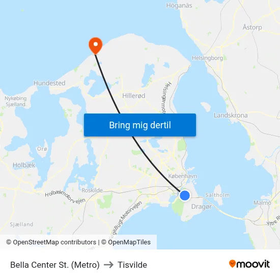 Bella Center St. (Metro) to Tisvilde map