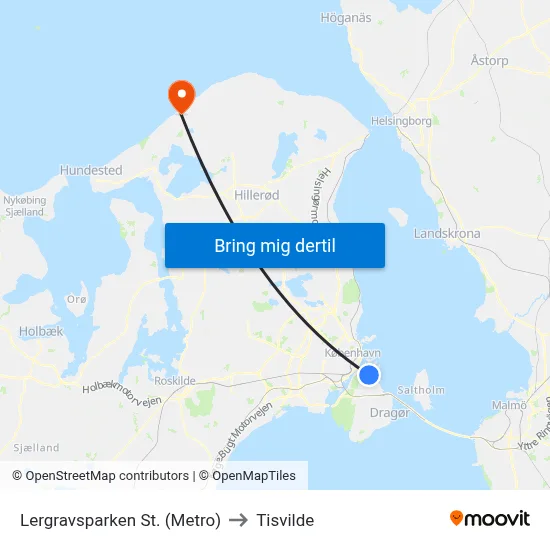 Lergravsparken St. (Metro) to Tisvilde map