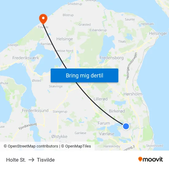 Holte St. to Tisvilde map