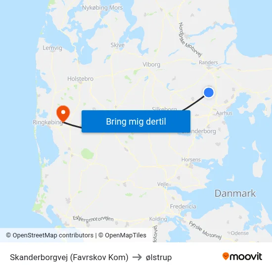 Skanderborgvej (Favrskov Kom) to ølstrup map