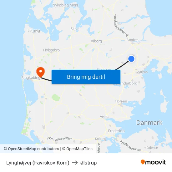 Lynghøjvej (Favrskov Kom) to ølstrup map