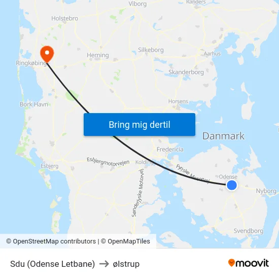 Sdu (Odense Letbane) to ølstrup map