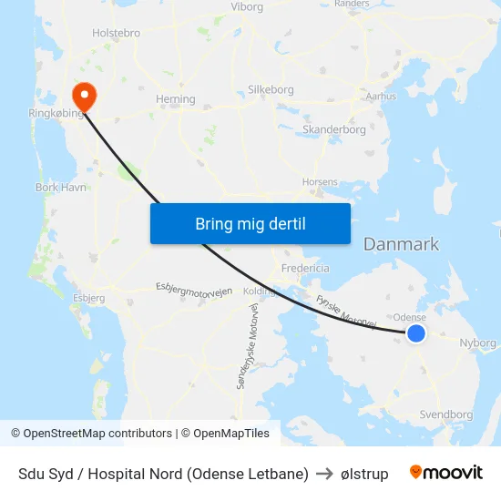 Sdu Syd / Hospital Nord (Odense Letbane) to ølstrup map