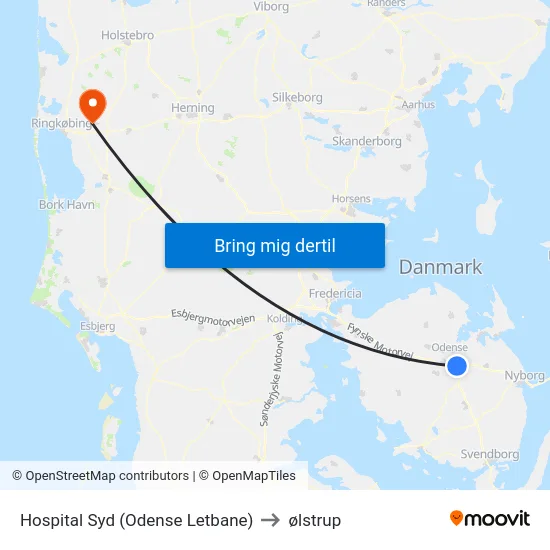 Hospital Syd (Odense Letbane) to ølstrup map
