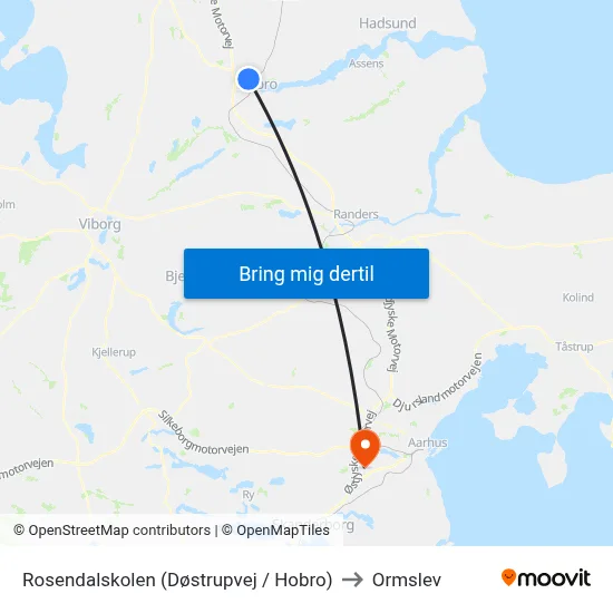 Rosendalskolen (Døstrupvej / Hobro) to Ormslev map