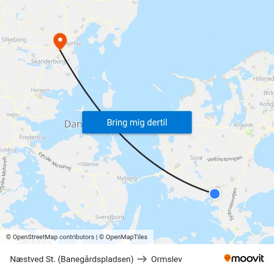 Næstved St. (Banegårdspladsen) to Ormslev map