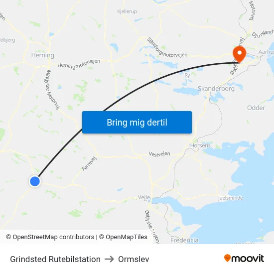 Grindsted Rutebilstation to Ormslev map