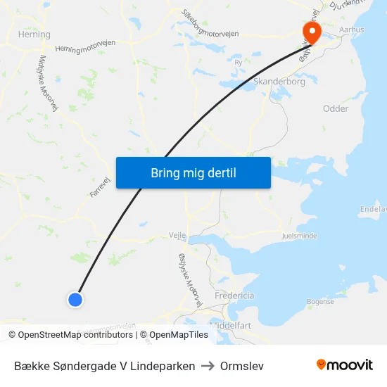 Bække Søndergade V Lindeparken to Ormslev map