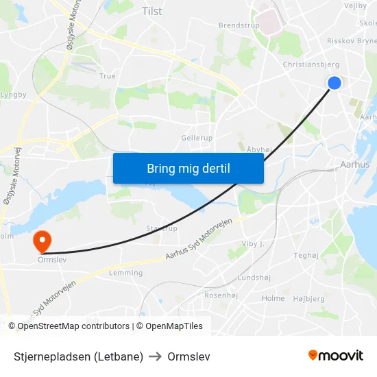 Stjernepladsen (Letbane) to Ormslev map