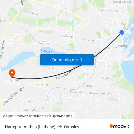 Nørreport Aarhus (Letbane) to Ormslev map