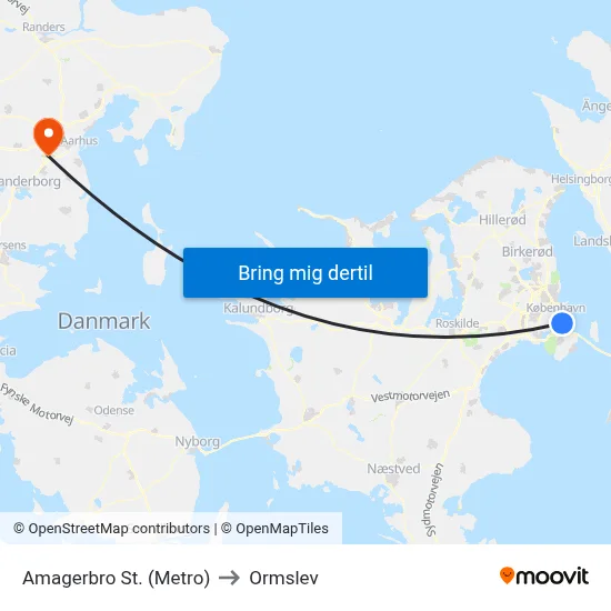 Amagerbro St. (Metro) to Ormslev map