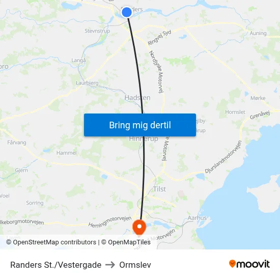 Randers St./Vestergade to Ormslev map