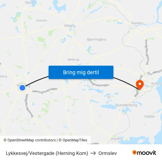 Lykkesvej/Vestergade (Herning Kom) to Ormslev map