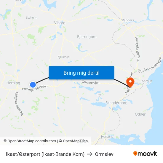 Ikast/Østerport (Ikast-Brande Kom) to Ormslev map