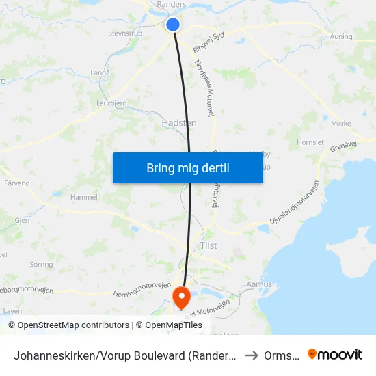 Johanneskirken/Vorup Boulevard (Randers Kom) to Ormslev map