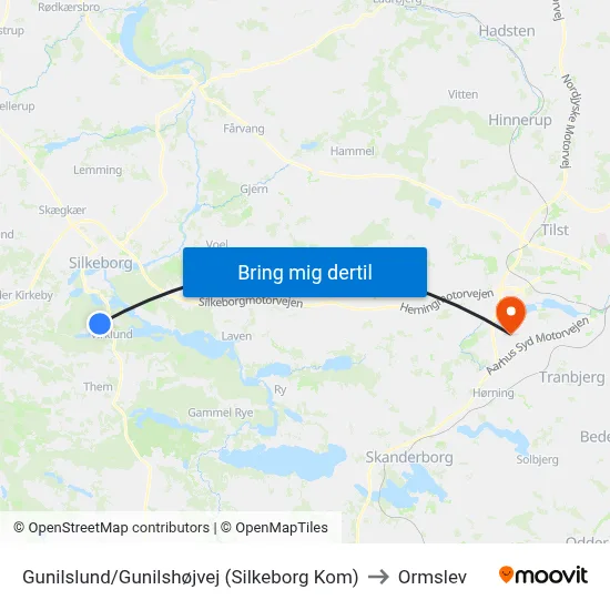 Gunilslund/Gunilshøjvej (Silkeborg Kom) to Ormslev map