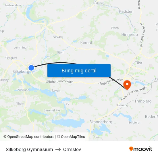 Silkeborg Gymnasium to Ormslev map